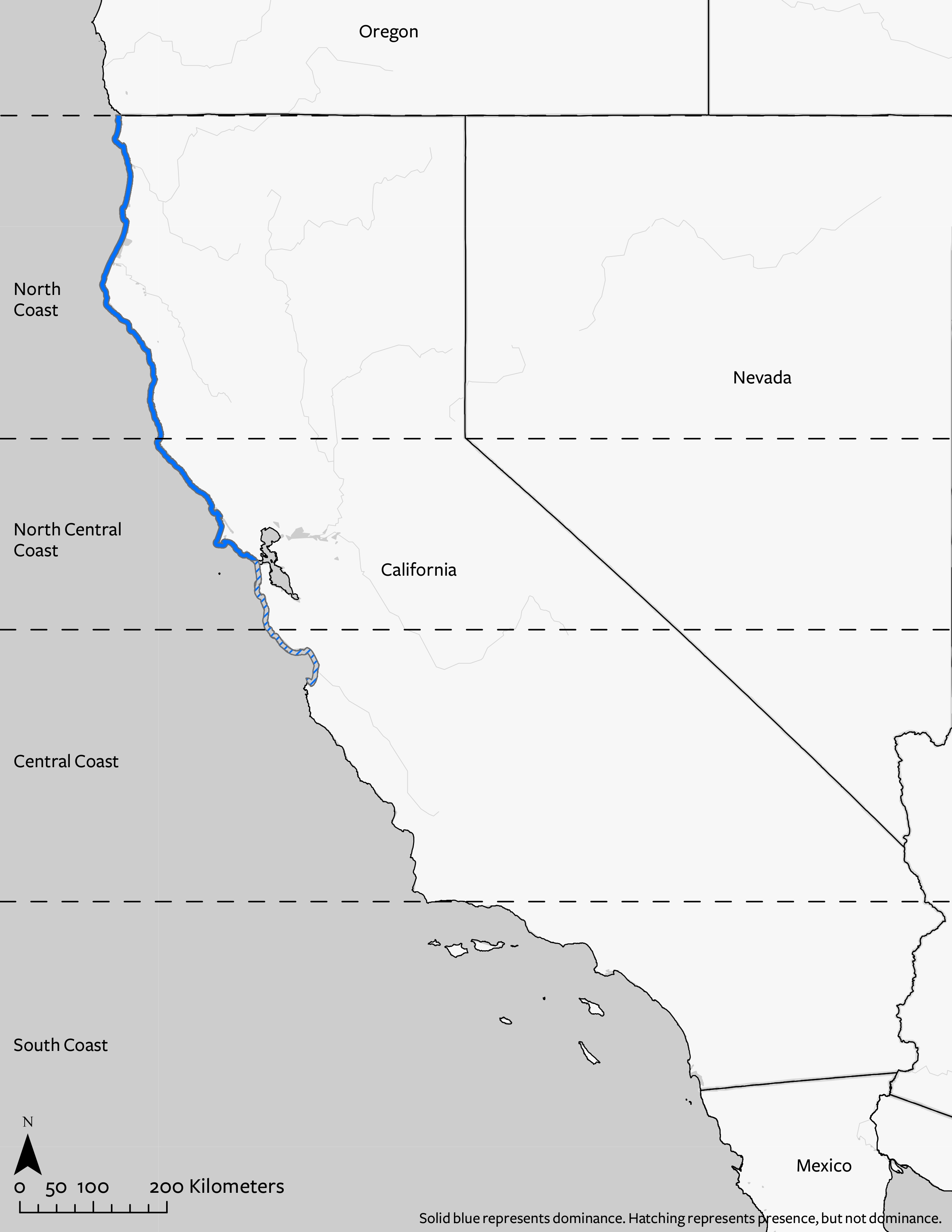 Bull Kelp's geographic range in California